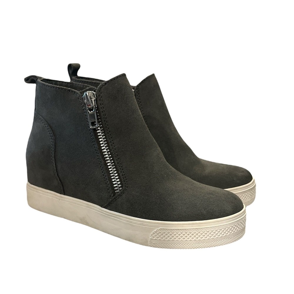 Steve Madden Womens Gray Suede Wedgie Sneaker Bootie Double Zippers‎ Size 8M
